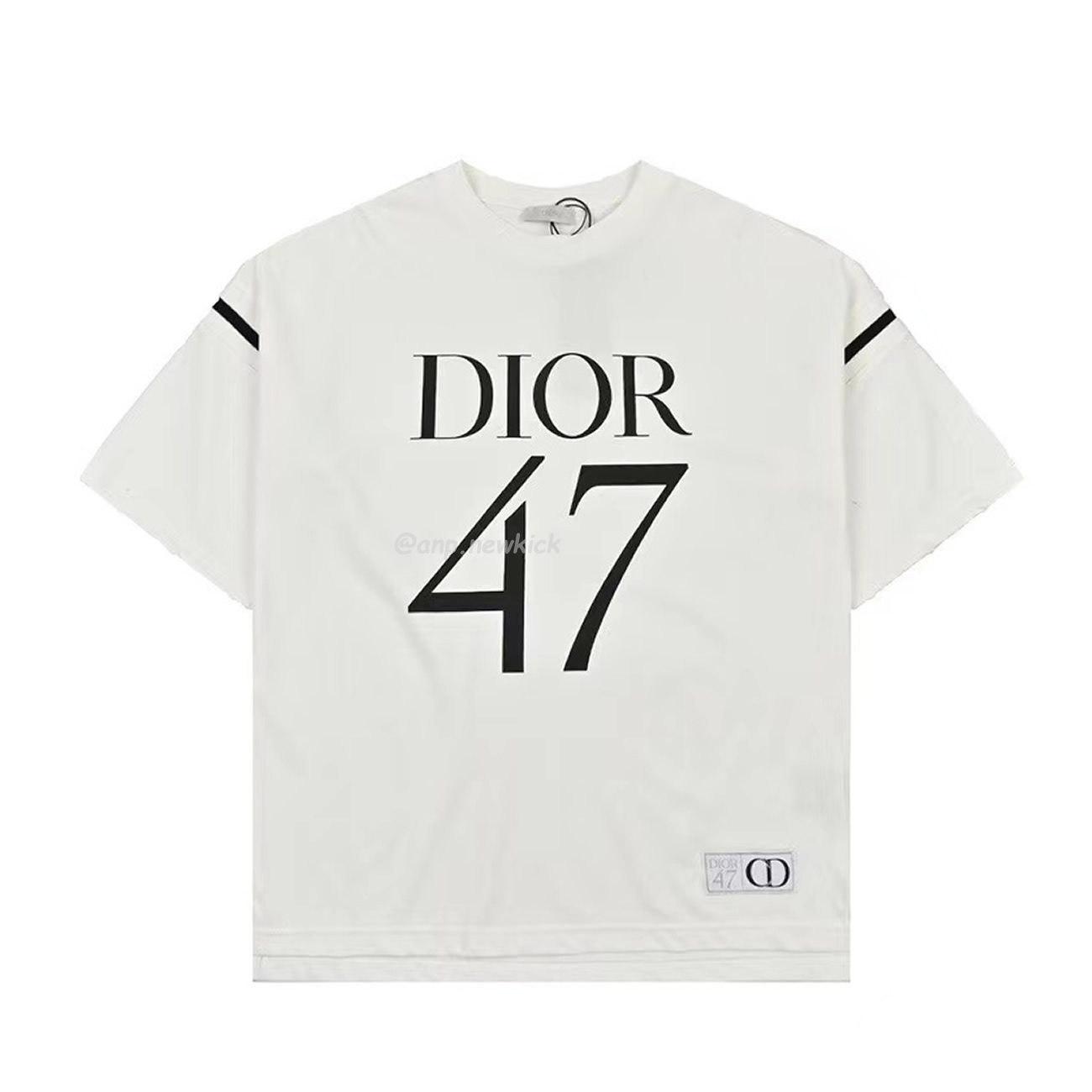 Dior Wide Body Bamboo Pure Cotton Plain Weave Fabric T Shirt White Navy (8) - newkick.app